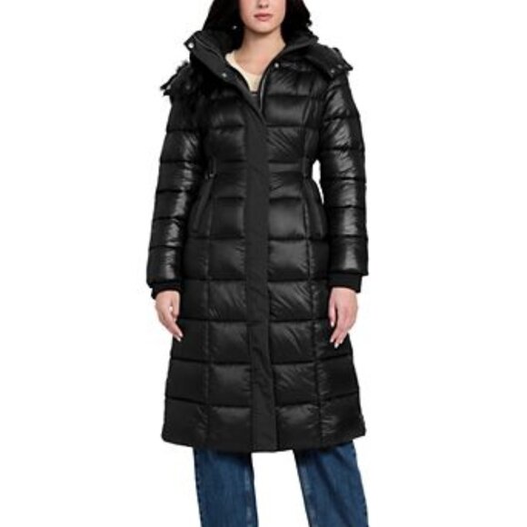 Guess Women's 3/4 Length Puffer Jacket With Pockets and Hood Sz XL Black - Picture 1 of 16